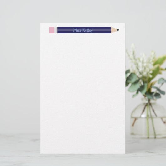 ブルーパーソナライズされたペンシル先生カスタム 便箋 (スタンド正面)