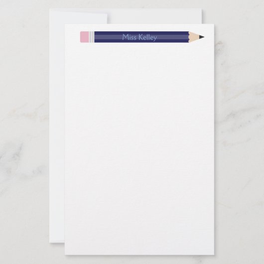 ブルーパーソナライズされたペンシル先生カスタム 便箋 (正面)