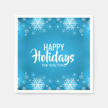 ブルーパーソナライズされたホワイトスノーフレークハッピーホリデーズ