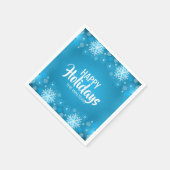 ブルーパーソナライズされたホワイトスノーフレークハッピーホリデーズ スタンダードカクテルナプキン (角)