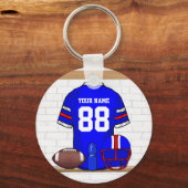 ブルーパーソナライズされたホワイトレッドフットボールジャージー キーホルダー (正面)