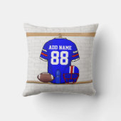 ブルーパーソナライズされたホワイトレッドフットボールジャージー クッション (裏面)