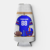 ブルーパーソナライズされたホワイトレッドフットボールジャージー ボトルクーラー (正面)