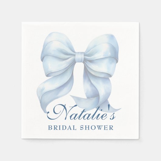 ブルーパーソナライズされたボウブライダルシャワーファンシー スタンダードカクテルナプキン (正面)