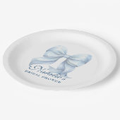 ブルーパーソナライズされたボウブライダルシャワーファンシー ペーパープレート (アングル)