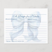 ブルーパーソナライズされたボウブライダルシャワーレシピカード (正面)