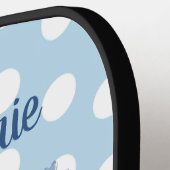 ブルーパーソナライズされたボーエレガントド(水玉模様) ピックルボールラケット (左詳細)