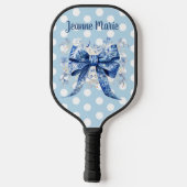 ブルーパーソナライズされたボーエレガントド(水玉模様) ピックルボールラケット (裏面)