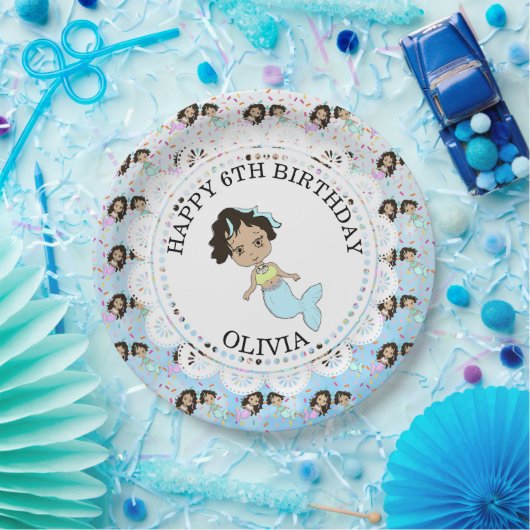 ブルーパーソナライズされたマーメイド誕生日プレート ペーパープレート (パーティー)