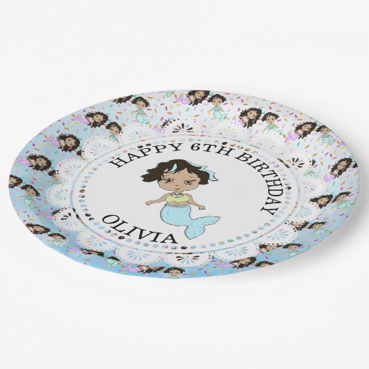 ブルーパーソナライズされたマーメイド誕生日プレート ペーパープレート (アングル)