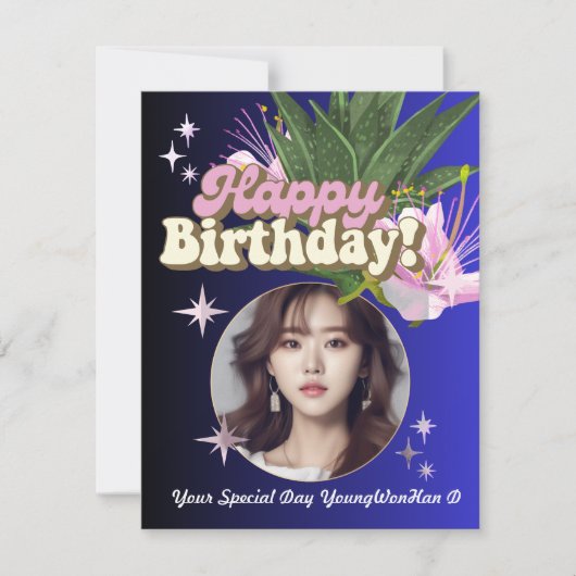 ブルーパーソナライズされたミニマル写真誕生日カード シーズンカード (正面)