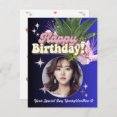 ブルーパーソナライズされたミニマル写真誕生日カード シーズンカード (正面/裏面)