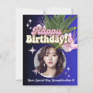 ブルーパーソナライズされたミニマル写真誕生日カード シーズンカード