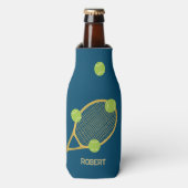 ブルーパーソナライズされたモダンテニスラケットボール ボトルクーラー (ボトル正面)