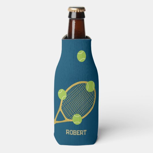ブルーパーソナライズされたモダンテニスラケットボール ボトルクーラー (ボトル正面)