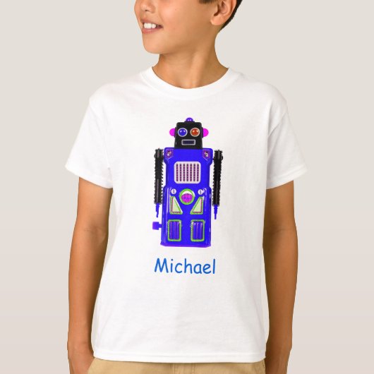 ブルーパーソナライズされたロボットボーイのTシャツ Tシャツ (正面)
