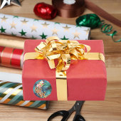 ブルーパーソナライズされたヴィンテージサンタクロースアンドトナカイ ラウンドシール