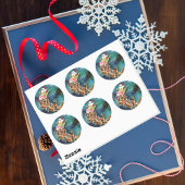 ブルーパーソナライズされたヴィンテージサンタクロースアンドトナカイ ラウンドシール