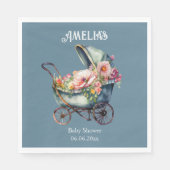 ブルーパーソナライズされたヴィンテージPramベビーシャワー スタンダードランチョンナプキン (正面)