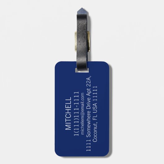 ブルーパーソナライズされた帆船 ラゲッジタグ (裏面縦)
