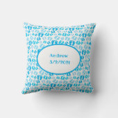 ブルーパーソナライズされた男の赤ちゃんベビーシャワー子供部屋 クッション (裏面)