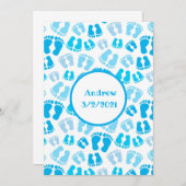 ブルーパーソナライズされた男の赤ちゃんベビー足 サンキューカード (正面/裏面)