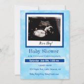 ブルーパーソナライズされた男の赤ちゃん超音波赤ちゃんシャワー 招待状 (正面)