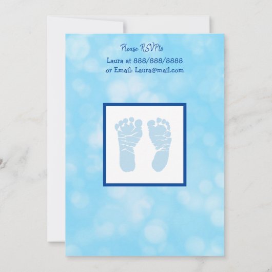 ブルーパーソナライズされた男の赤ちゃん超音波赤ちゃんシャワー 招待状 (裏面)