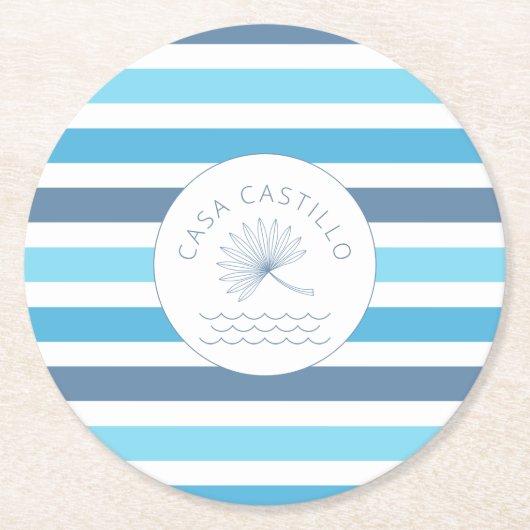 ブルーパーソナライズされた紙ストライプコースター ラウンドペーパーコースター (正面)