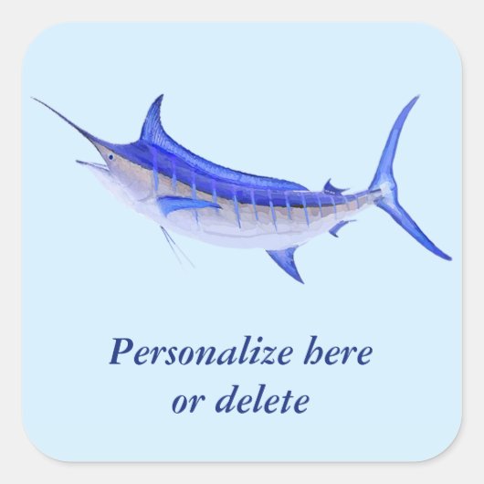 ブルーパーソナライズされた芸術的マーリンフィッシュ スクエアシール (正面)