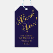 ブルーパーソナライズされた金ゴールドサンキュー結婚式の引き出物 ギフトタグ (裏面)