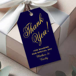 ブルーパーソナライズされた金ゴールドサンキュー結婚式の引き出物 ギフトタグ