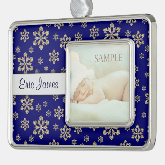 ブルーパーソナライズされた金ゴールドスノーフレーク シルバープレートフレームオーナメント (左)