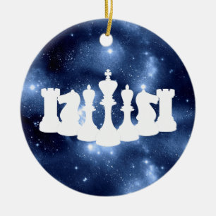 ブルーパーソナライズされた銀河系チェスキングクリスマス セラミックオーナメント