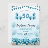 ブルーパーソナライズされた50モダンth誕生日パーティー 招待状 (正面)