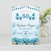 ブルーパーソナライズされた50モダンth誕生日パーティー 招待状 (スタンド正面)