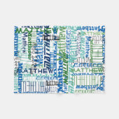 ブルーパーソナライズされた/グリーン名前をカスタムするコラージボーイ フリースブランケット (正面(横))