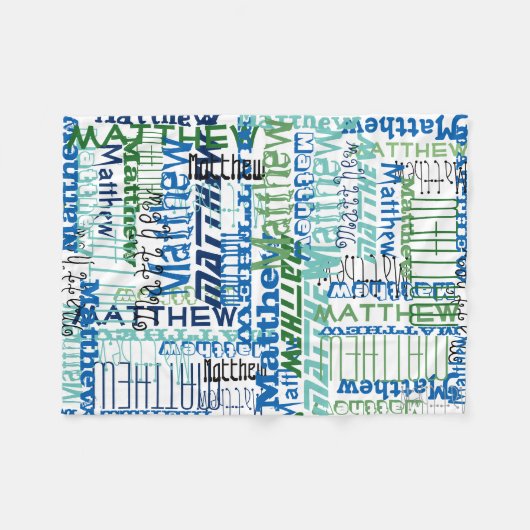 ブルーパーソナライズされた/グリーン名前をカスタムするコラージボーイ フリースブランケット (正面(横))