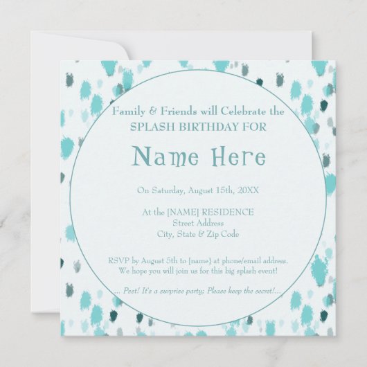 ブルーパーソナライズされた&グレーおもしろいビッグスプラッシュ誕生日 招待状 (正面)