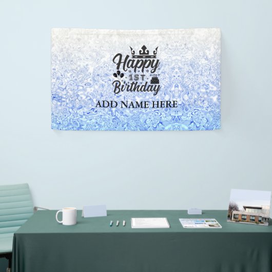 ブルーパーソナライズされた「ハッピーファースト誕生日」 横断幕 (トレードショー)
