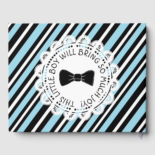 ブルーパーソナライズされた&ブラックストライプ赤ちゃんシャワーブック ゲストブック (裏面)