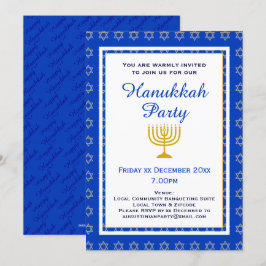 ブルーパーソナライズされた(ユダヤ教)メノラーHANUKKAHパーティー 招待状