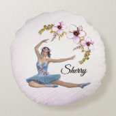 ブルーパーソナルネームピンクのバレリーナ ラウンドクッション (裏面)