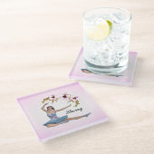 ブルーパーソナルピンクのバレリーナ ガラスコースター (アングル)