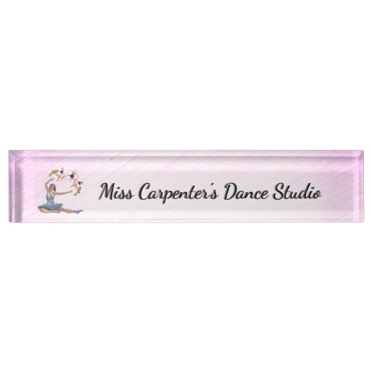 ブルーパーソナルピンクのバレリーナ デスクネームプレート (正面)