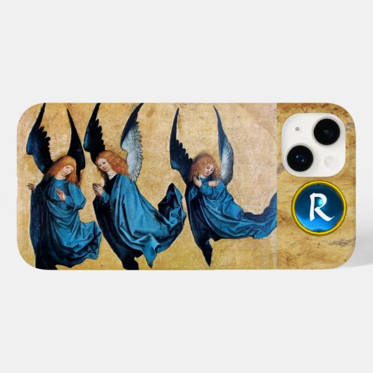 ブルーパーチメントモノグラムの3つのクリスマスエンジェル Case-Mate iPhoneケース (裏面 (横))