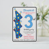 ブルーパーティーハット3rd誕生日パーティー子供 招待状 (スタンド正面)