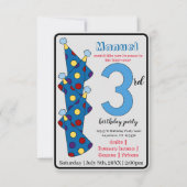 ブルーパーティーハット3rd誕生日パーティー子供 招待状 (正面)