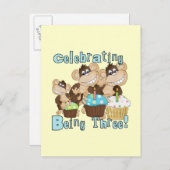 ブルーパーティーモンキーズ誕生日Tシャツとギフト インビテーションポストカード (正面/裏面)