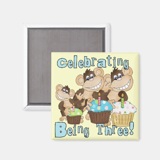 ブルーパーティーモンキーズ誕生日Tシャツとギフト マグネット (正面/裏面)